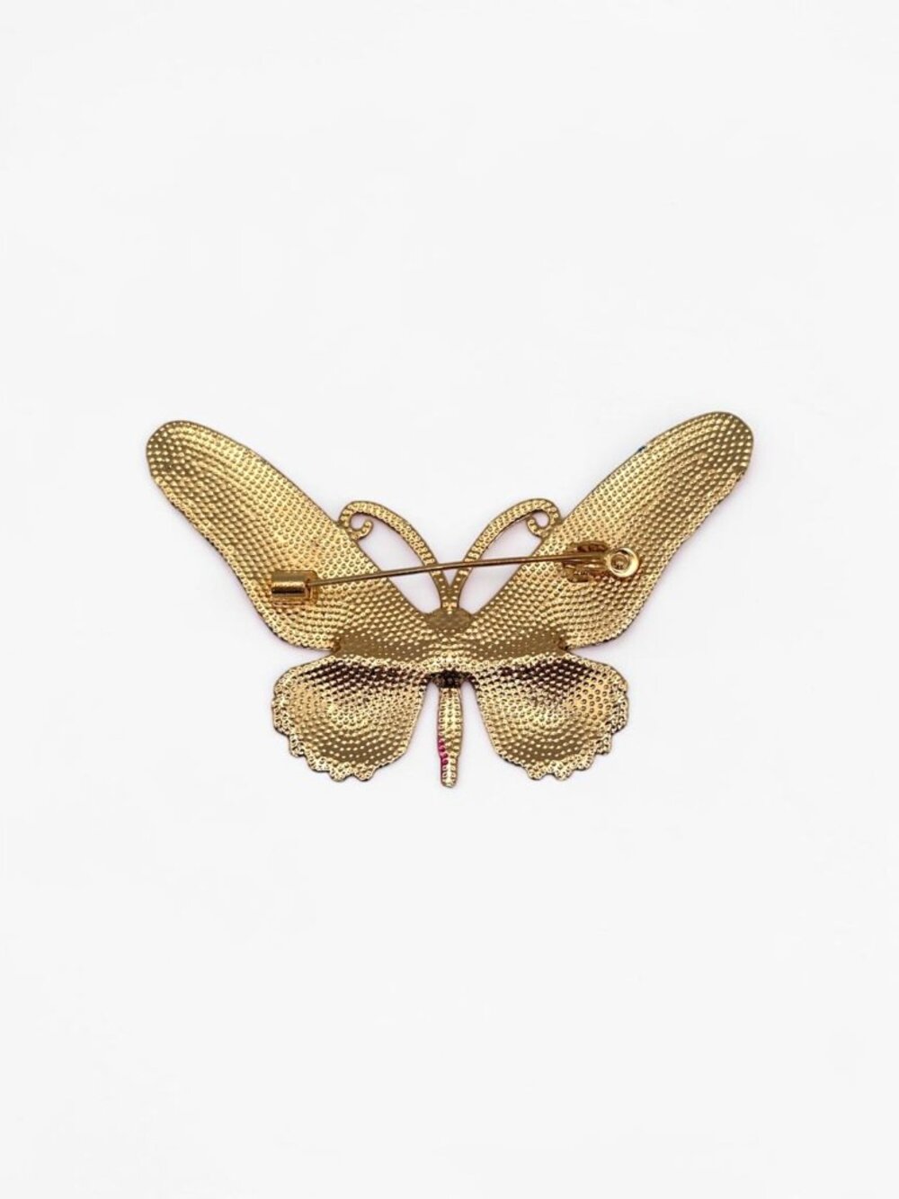 Vintage Gold Tone Blue Pink Rhinestone Swallowtail Butterfly Brooch Pin - Picture 2 of 3